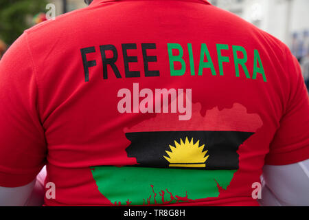 London, UK. 30th May 2019. People from Biafra in diaspora in the UK have come together for the yearly Biafra Remembrance Day on Trafalgar Square, London, UK, commemorating the secession war of 1967 and the civilians attacked, murdered and starved, including many children, during the crisis and highlighting the recent troubles in their land. Credit: Joe Kuis /Alamy Stock Photo