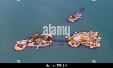 Cut in Two Island East and West, The Thimble Islands, or the Thimbles,  Long Island Sound, Branford, CT Stock Photo