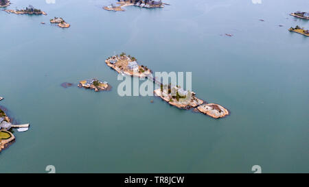 Cut in Two Island East and West, The Thimble Islands, or the Thimbles,  Long Island Sound, Branford, CT Stock Photo