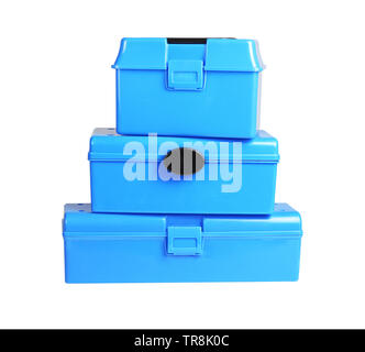 Threee Plastic Storage Boxes on White Background Stock Photo