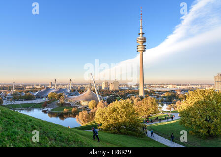 Munich, Germany - November 01, 2018: Olympic Park or Olympiapark on sunset in Munich Stock Photo