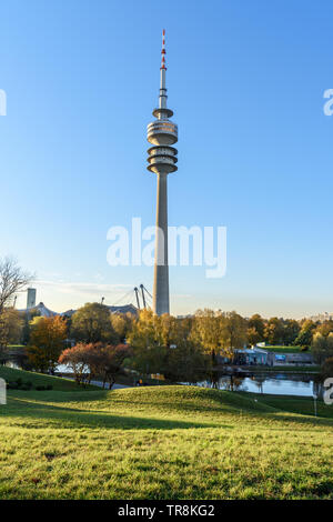 Olympic tower in Olympic Park or Olympiapark in Munich. Germany Stock Photo