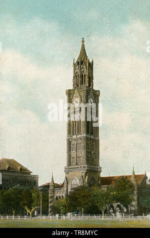 heritage architecture-Rajabai Tower University of Mumbai campus, Mumbai, Maharashtra, India, Southeast Asia. Stock Photo