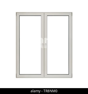 White plastic double door window isolated on white background, 3d rendering Stock Photo