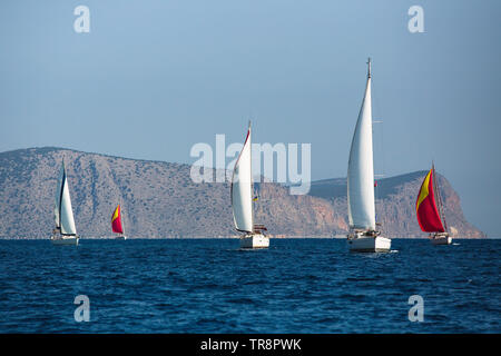 Sailing yacht boats in regatta at the Aegean Sea - Greece. Stock Photo