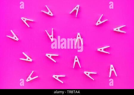 clothespins on pastel color background,copy space Stock Photo