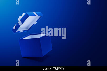 Blue open gift box with white bow Stock Photo