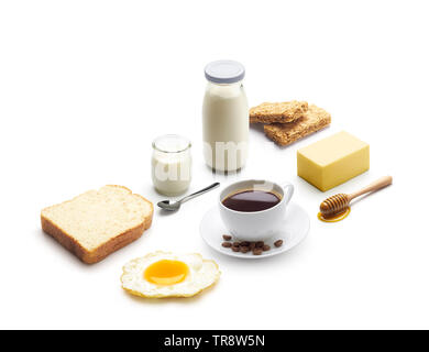 Isometric presentation of healthy breakfast over white background Stock Photo