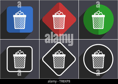 Trash, can set of flat design web icons in 6 options Stock Photo