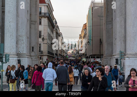 Lisbon, Portugal: 18 May 2019: Crowd of people at Lisbon dowtown Stock Photo