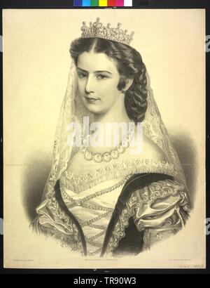Elisabeth, Empress of Austria, ad vivum lithograph by Adolf Dauthage, Additional-Rights-Clearance-Info-Not-Available Stock Photo