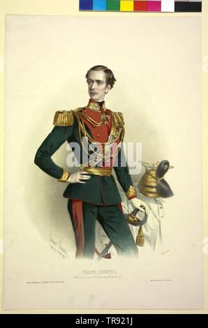 Franz Joseph I, Emperor of Austria, characterization in the uniform of a Colonel-in-Chief of a Uhlan regiment, lithograph by Eduard Kaiser, Additional-Rights-Clearance-Info-Not-Available Stock Photo
