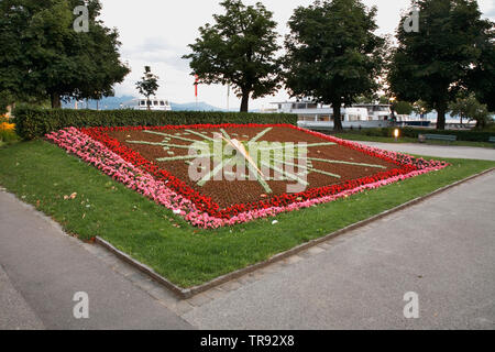 Flower clock in Lausanne. Switzerland Stock Photo