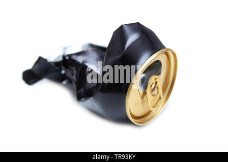 Aluminum recycling old cans isolated on white background. Stock Photo