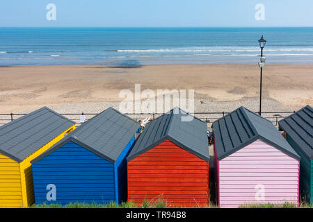 View over beach huts at Saltburn by the sea. North Yorkshire, England. UK Stock Photo