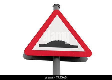 Speed bumps ahead. Warning road sign isolated on white background Stock Photo