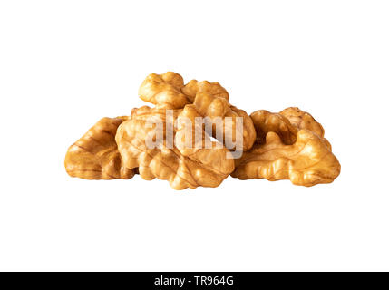 walnuts heap in closeup isolated on white clipping path included Stock Photo