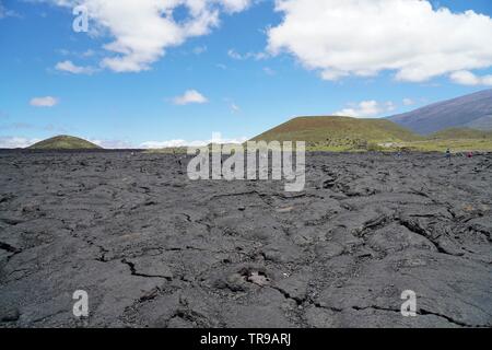 Amazing lava fields in between Mauna Kea and Mauna Loa volcanoes on the big island of Hawaii, devoid of life except some rare instances Stock Photo