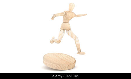 Wooden dummy jump isolated on white background Stock Photo
