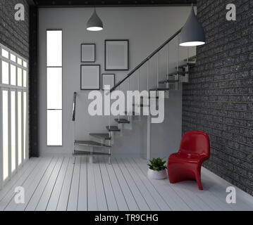 Empty,Modern loft style living interior design. 3d rendering Stock Photo