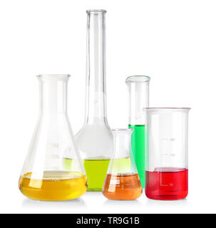 Flasks with  liquid isolated on white background isolated on white Stock Photo