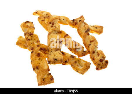 Puff pastry cheese sticks or straws - white background Stock Photo