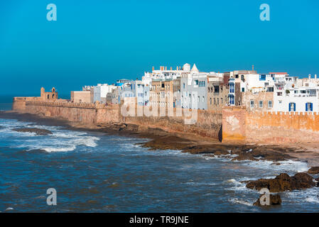 Amazing panoramic view of Essaouira Ramparts aerial in Essaouira, Morocco. Stock Photo