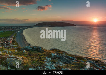 The Great Orme, Llandudno, Wales at sunset seen from the Little Orme Stock Photo