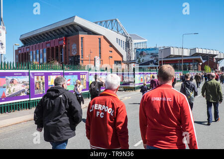 Anfield,stadium,home,ground,of,Liverpool,football,club,LFC,on,the,last,day,game,of,Premier,League,Liverpool,Merseyside,England,GB,Britain,British,UK Stock Photo