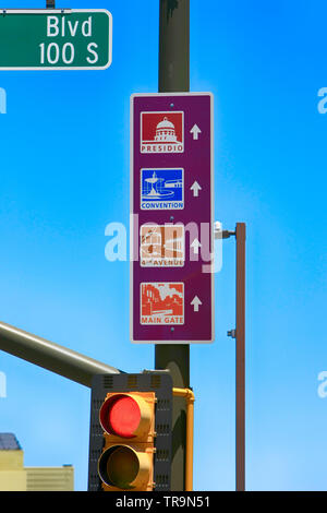 Colorful driver directions sign for landmarks in Tucson AZ Stock Photo