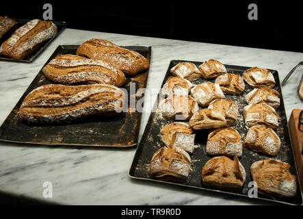 Gourmet loaves of bread in bakery in Istanbul, Turkey Stock Photo