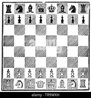 White game. Starting position of the game in double chess, ,  (encyclopedia, 1893) Stock Photo