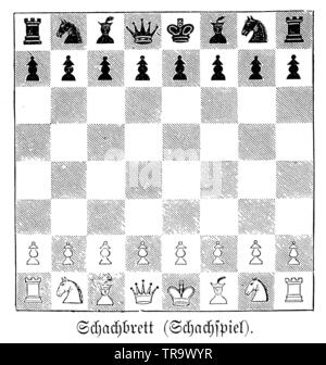 chess board, chess game, pieces in starting position, ,  (picture book, 1881) Stock Photo