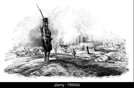 Soldier in front of Moscow in Napoleon's Russian campaign on 20 September 1812, , A. Adam (history book, 1899) Stock Photo