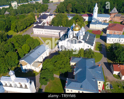 Saint Sophia Cathedral in the Kremlin of Veliky Novgorod on a sunny June afternoon (aerial photography). Russia Stock Photo