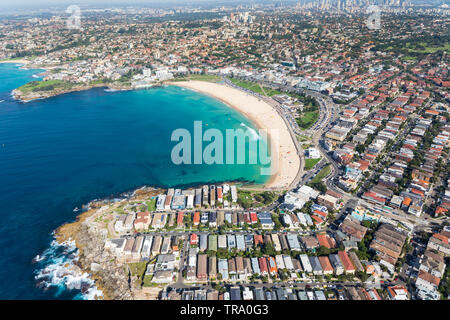 Aerial view of the famous Bindi Beach - Sydney NSW Australia. One of the most famous beaches in the world located to the East of Sydney CBD Stock Photo