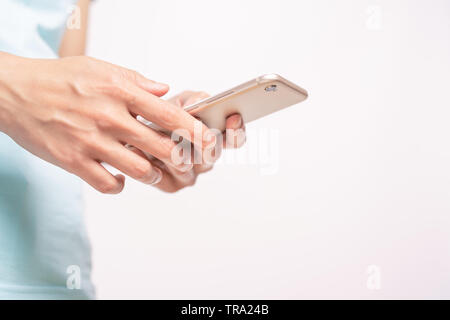 young student women shopping online on the smartphone. business and modern lifestyle concept. blank smartphone display for copy space Stock Photo