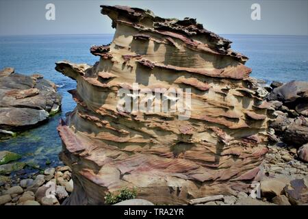 Rock formation at Yehliu Geopark, Wanli District, New Taipei, Taiwan Stock Photo