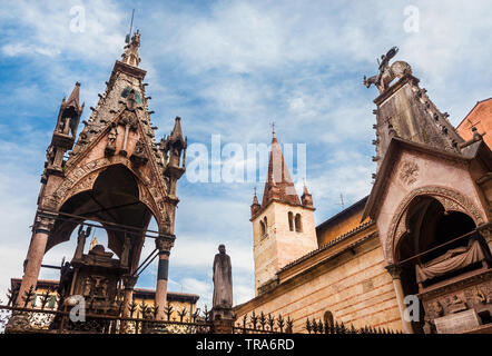 Scaliger Tombs in the historic center of Verona. Medieval funerary monument realized in gothic style in the 14th century Stock Photo