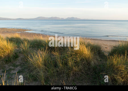 Evening at Ynys Llanddwyn Beach looking towards the Llyn Peninsula - Anglesey, Wales, UK Stock Photo