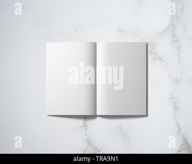 Open book on table, open magazine on table, minimal design interior Stock Photo