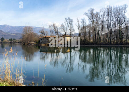 Cycleway along the Adda river near Imbersago and Brivio (Lombardy, Italy) at winter Stock Photo