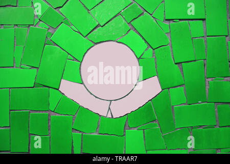 Vivid green and white tiled abstract wall with copy space Stock Photo