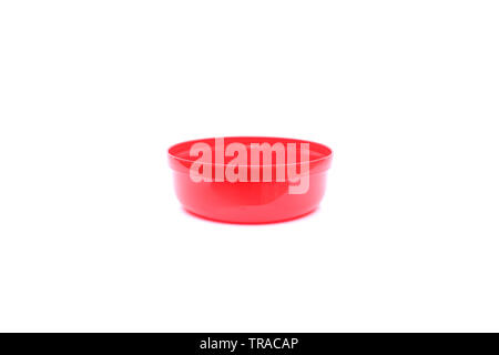 Red plastic bowl on isolated Stock Photo