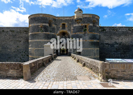 The entrance to the Château d'Angers on a sunny spring day in the Loire Valley, France Stock Photo