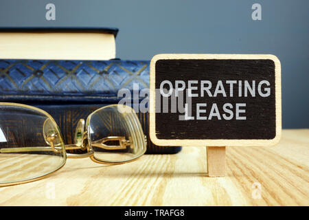 Operating lease concept. Nameplate and books on table. Stock Photo