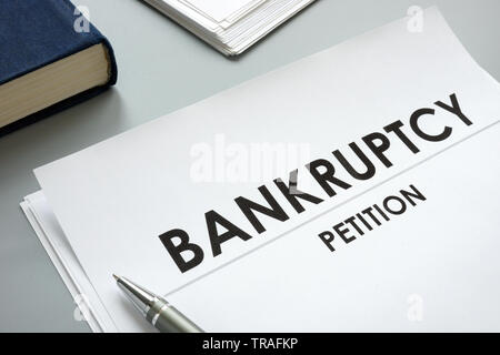 Bankruptcy Petition and pen in an office. Stock Photo