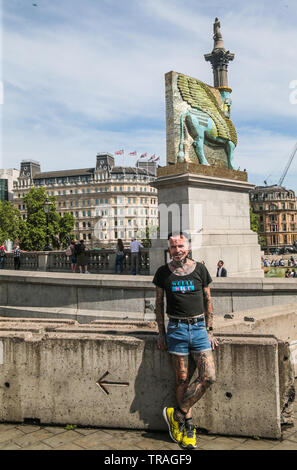 London 01 June 2019  Rolf Buchholz, from Dortmund, Germany has a total of 453 studs and rings all over his body, and has recently been acknowledged by Guinness as the most pierced man in the world.visiting London June  2019.Paul Quezada-Neiman/Alamy Live News Stock Photo
