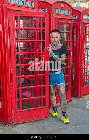 London 01 June 2019  Rolf Buchholz, from Dortmund, Germany has a total of 453 studs and rings all over his body, and has recently been acknowledged by Guinness as the most pierced man in the world.visiting London June  2019.Paul Quezada-Neiman/Alamy Live News Stock Photo