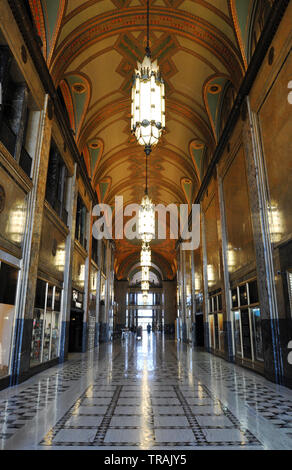 Interior of the landmark Fisher Building in the New Center area of Detroit, Michigan. The Art Deco office and retail building was completed in 1928. Stock Photo